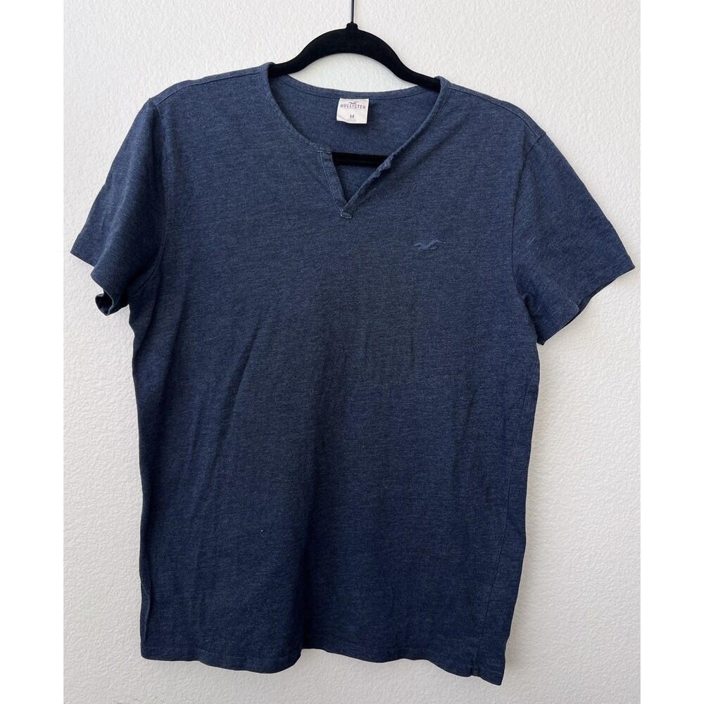 Hollister Womens Medium Blue Heathered V-Notch T-Shirt Short Sleeve Embroidered